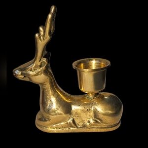 Vintage Brass Reindeer Christmas Holiday Deer Candle Holder